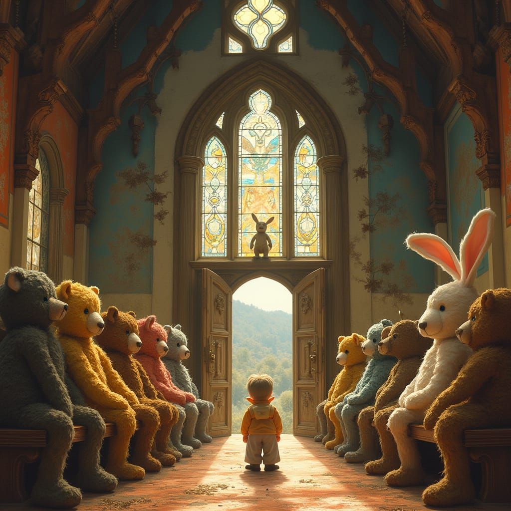 Plush Toys Gather in a Grand, Whimsical Hall for Their Regul...