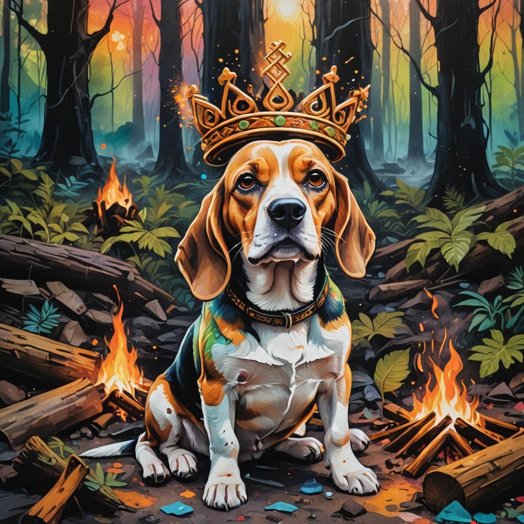 Beagle with Celtic Crown in Graffiti Art Style