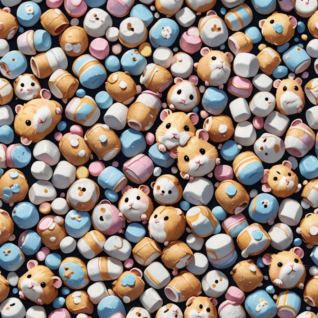 Hamster with Marshmallows in Anime Style