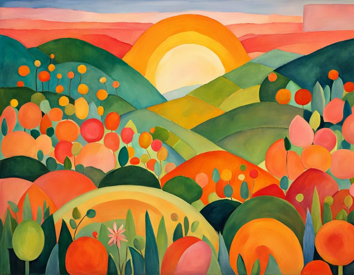 Tropical Sunrise Fruits in Gouache Style