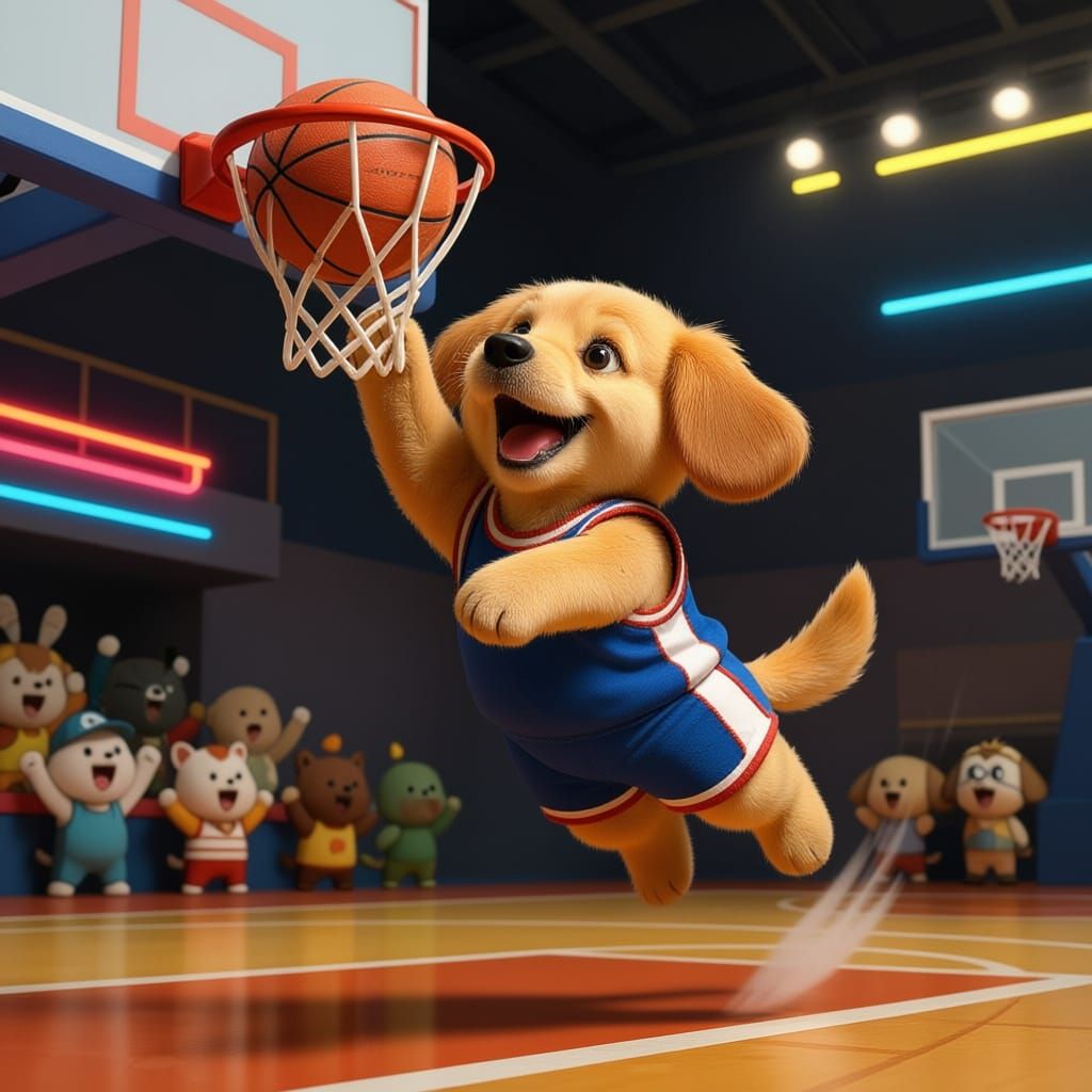 Puppy Dog Basketball Player Dunking