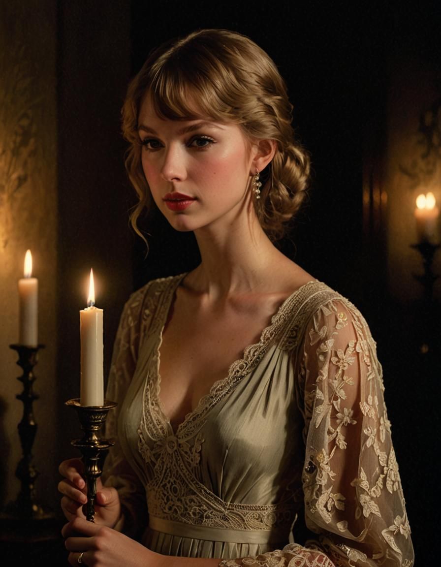 Atmospheric Portrait with Candle in Tonalism Style