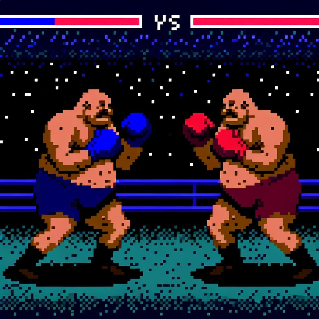 Vintage Pixel Boxing Duel Under the Night Sky