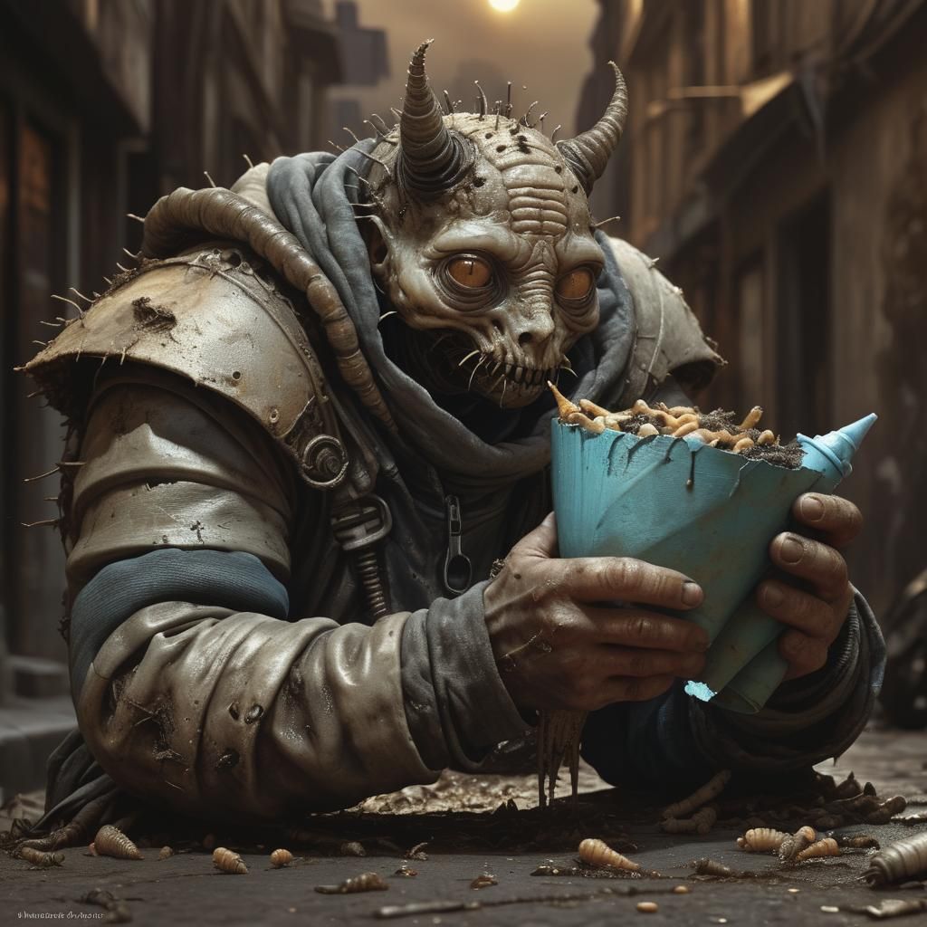 Eerie Boy with Maggots: Hyper-Realistic Digital Art