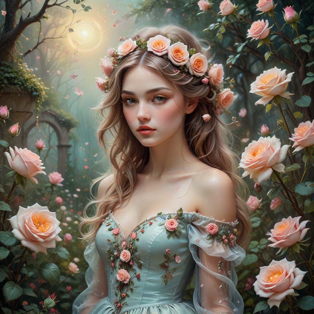 Surreal Woman in Wonderland Oil Painting