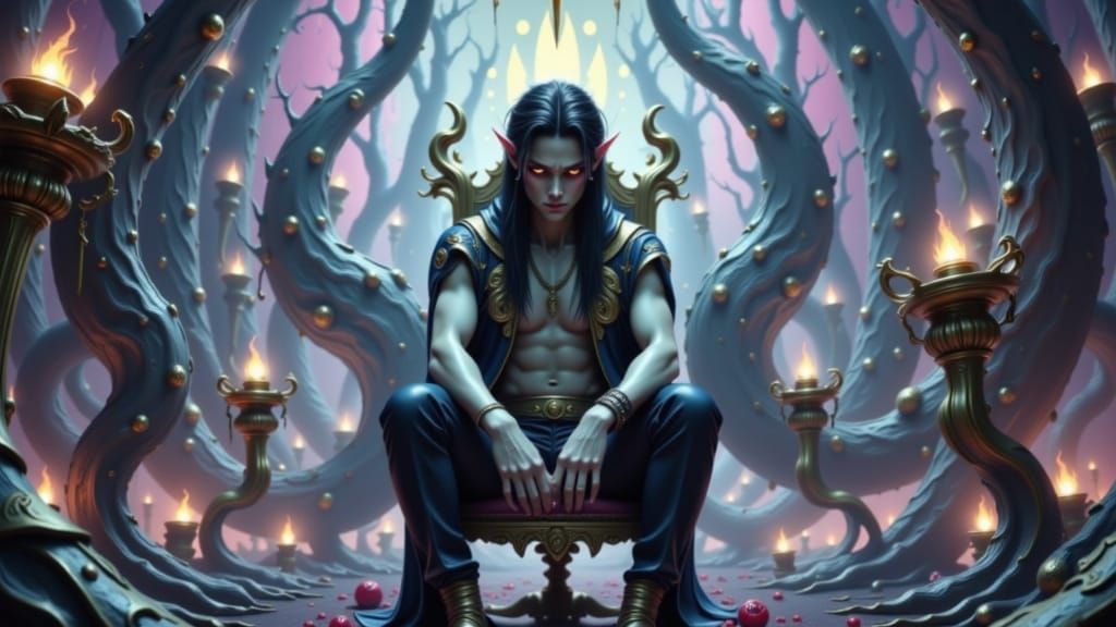 Regal Figure on Throne in Opulent Decor