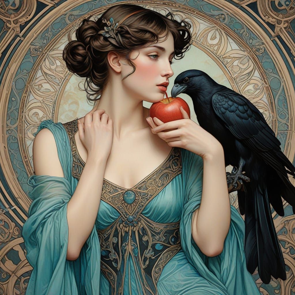 Art Nouveau Aphrodite with Red Apple
