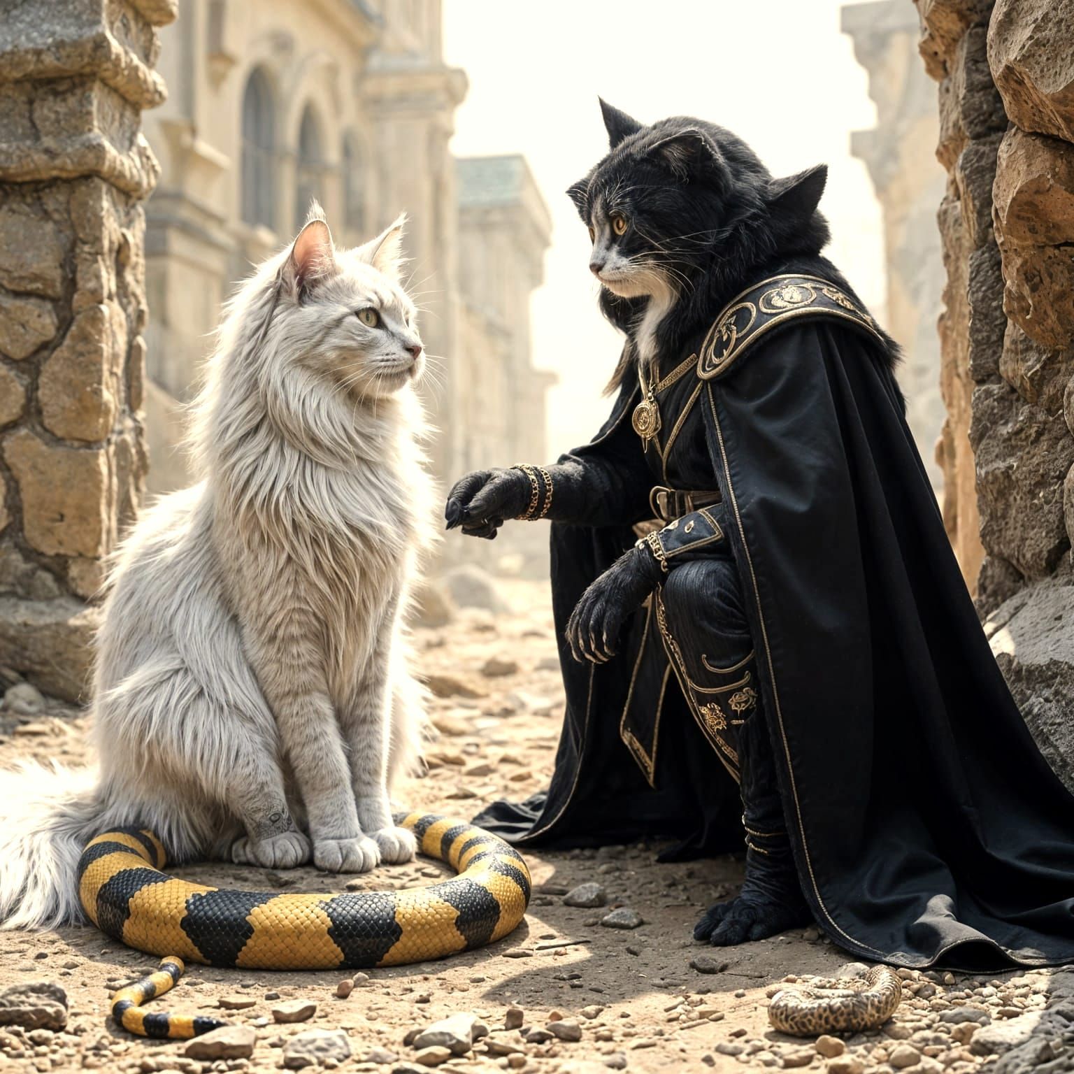 Maine Coon Cat Strikes Rattlesnake: 8K Studio Photo