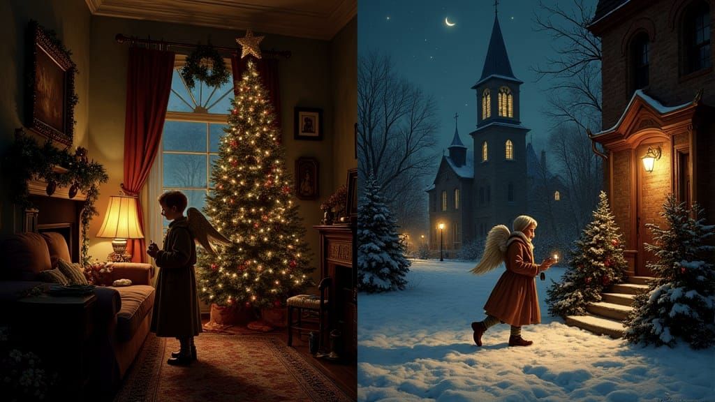 Victorian Christmas Scenes: Carolers and Cozy Family Room