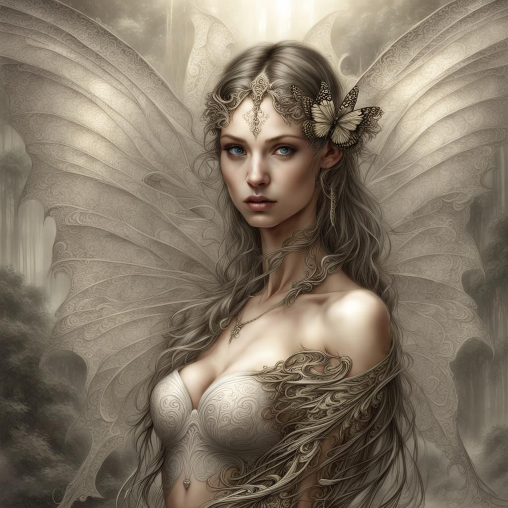Woman Angel with Butterfly Wings in Digital Art Style