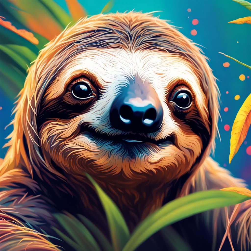 Cute Sloth in Hyperrealistic Splash Art Style