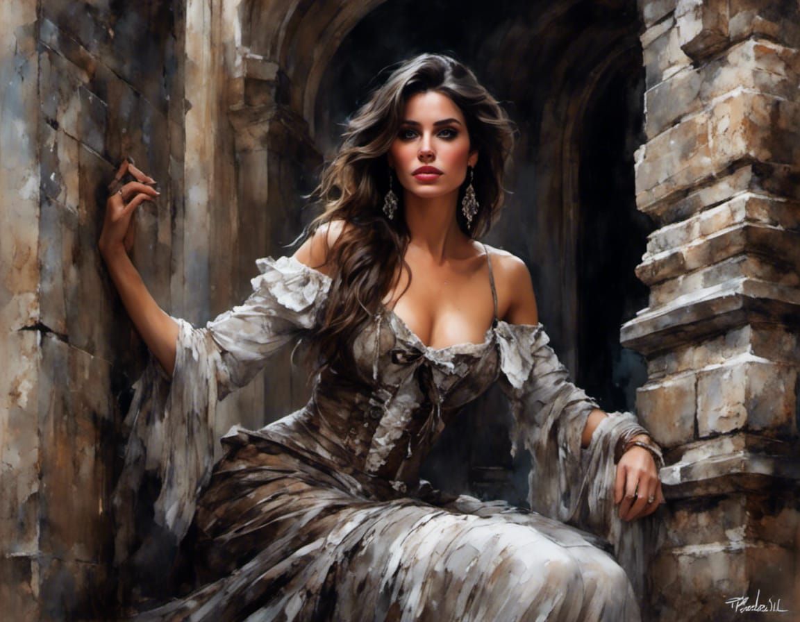 Macabre Fantasy Portrait: Brunette in Ancient Castle