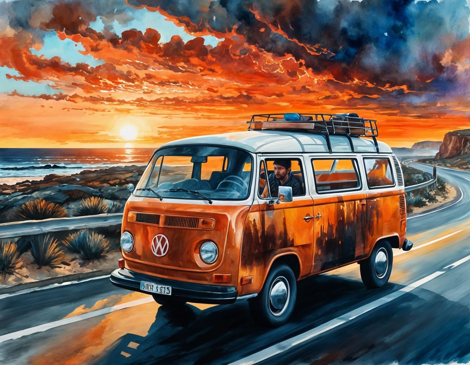 Burnt Orange Westfalia Van on Ocean Road