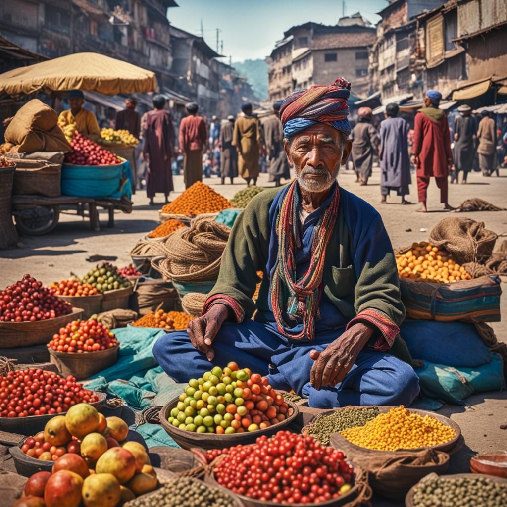 Kathmandu Market, 1970s: Hyperrealistic Photo