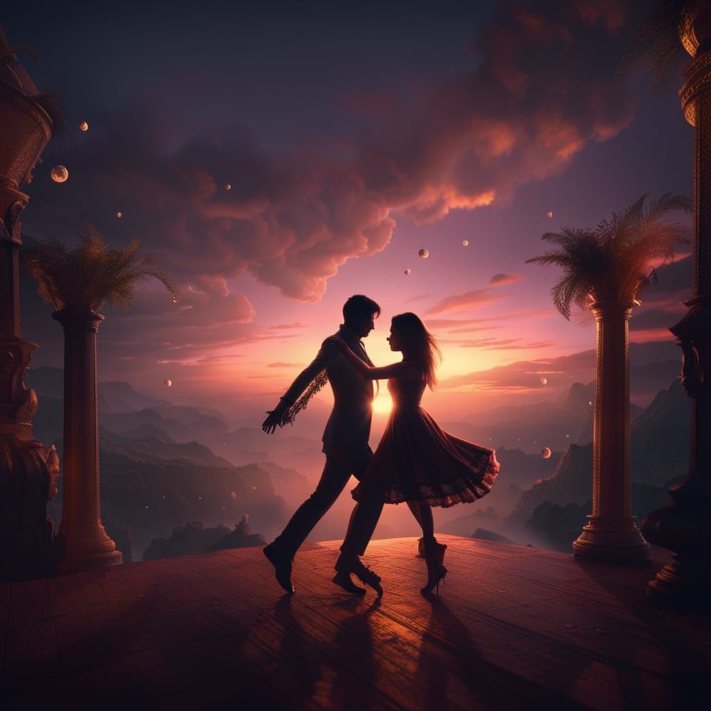 Romantic Couple Dancing Silhouetted at Dusk