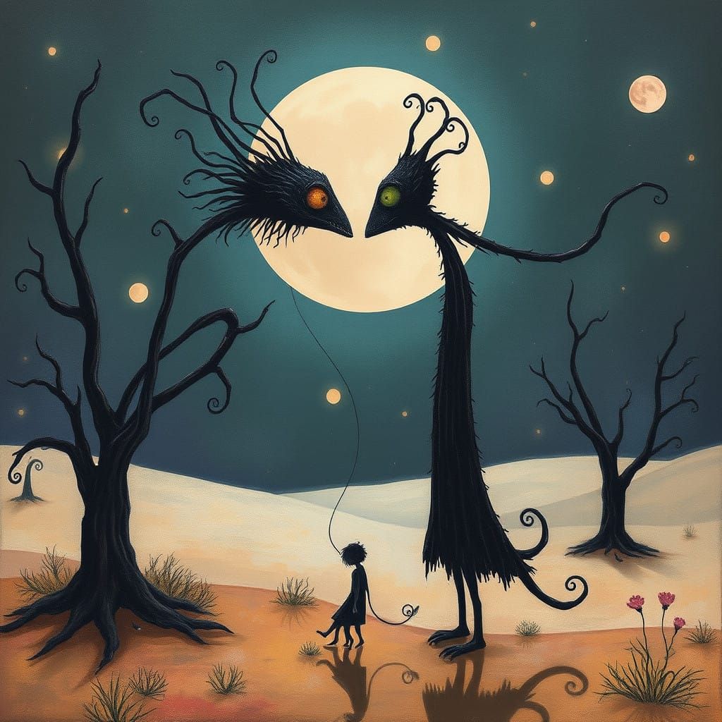 Weird Creatures in Surreal, Abstract Love Scene