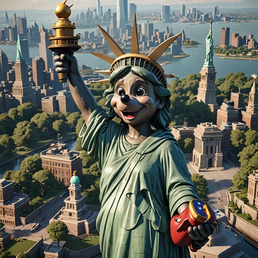 Statue of Liberty Holding Mickey Mouse in 3D