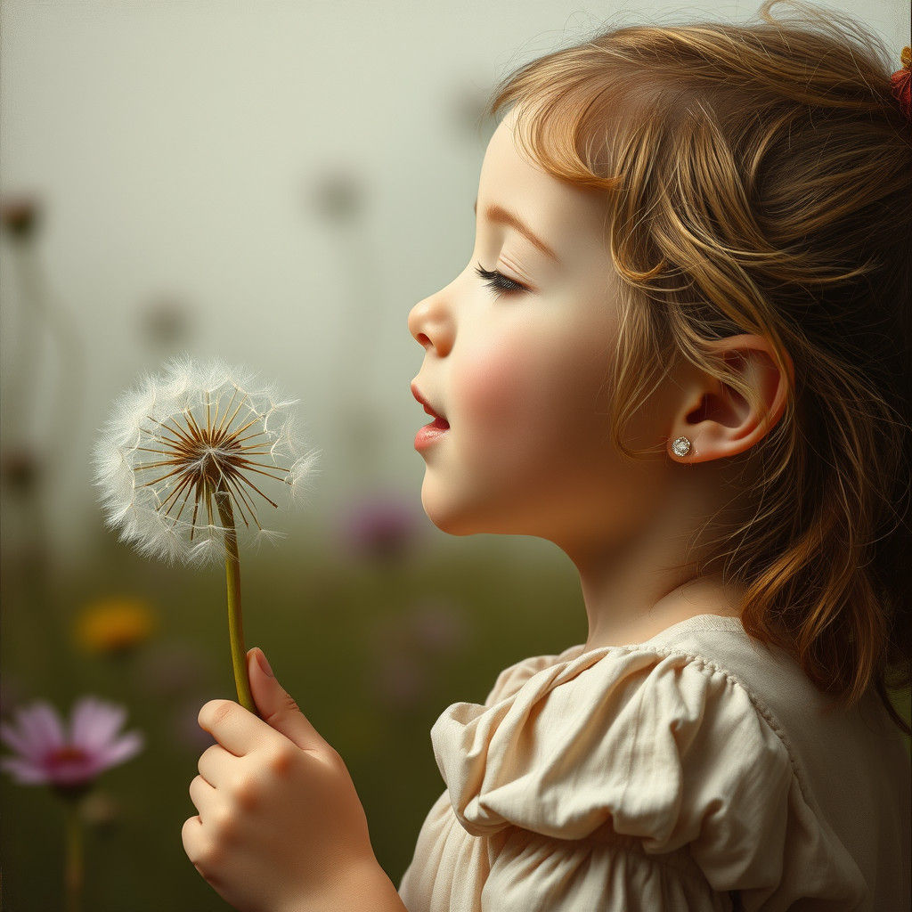Girl Blowing Dandelion in Hauntingly Beautiful Style