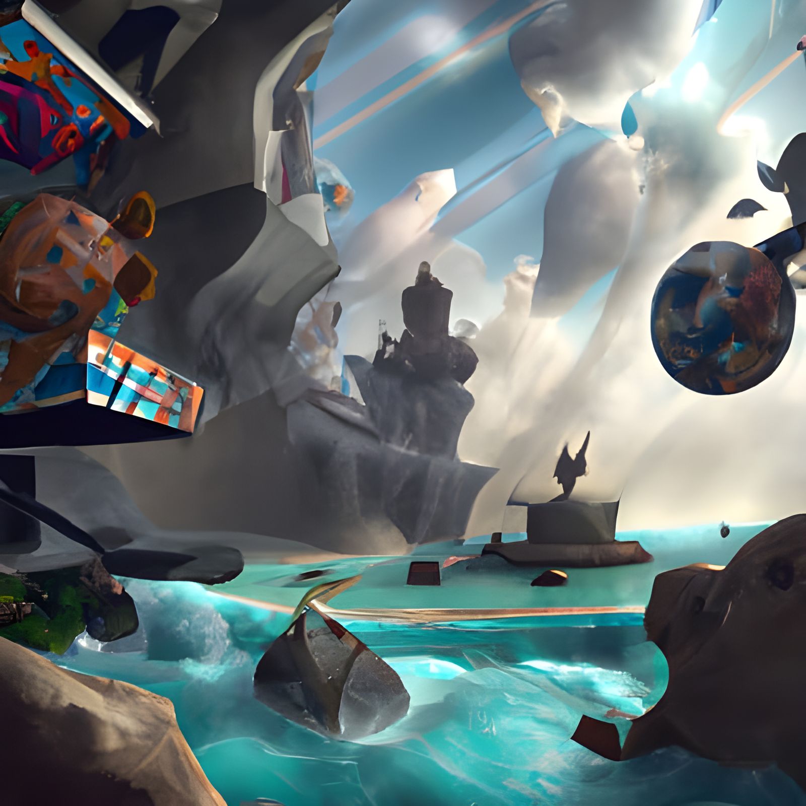 Surrealist Fantasy Landscape by Escher, Dali, and Picasso