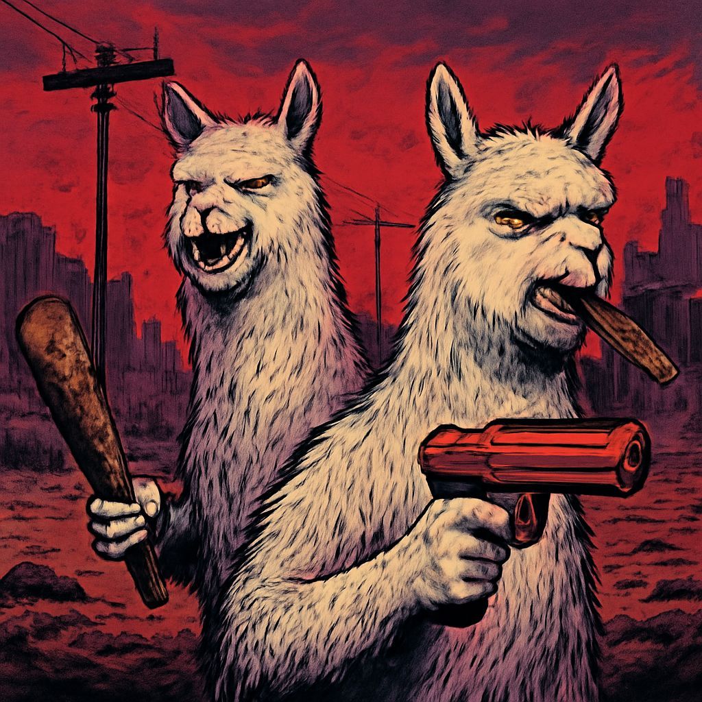 Furry Llamas in Desolate Comic Book Landscape