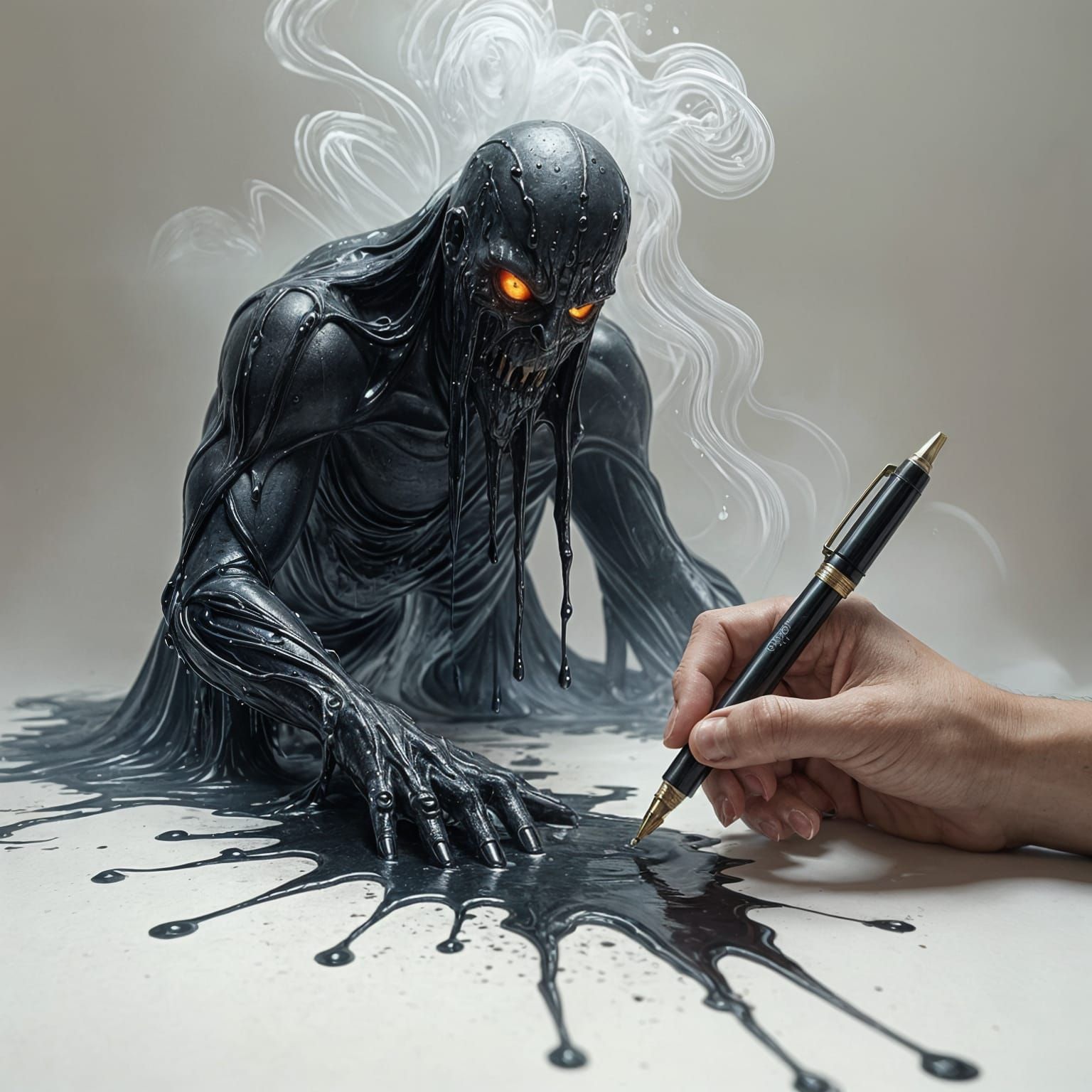 Ink Monster Emerges from Spilled Ink on Paper