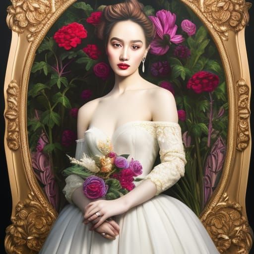 Elegant Woman with Tulips in Digital Art Style