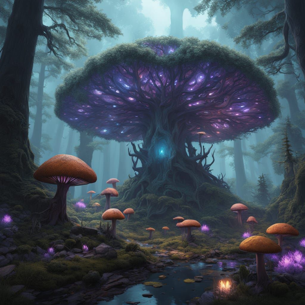 Mystical Fairy Amidst Bioluminescent Forest