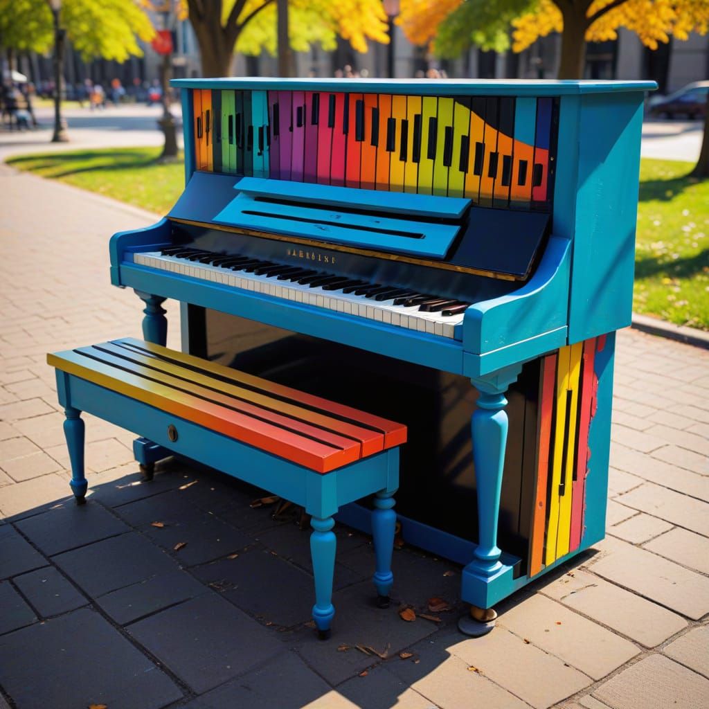 Vibrant Street Art Bench with Piano Keys