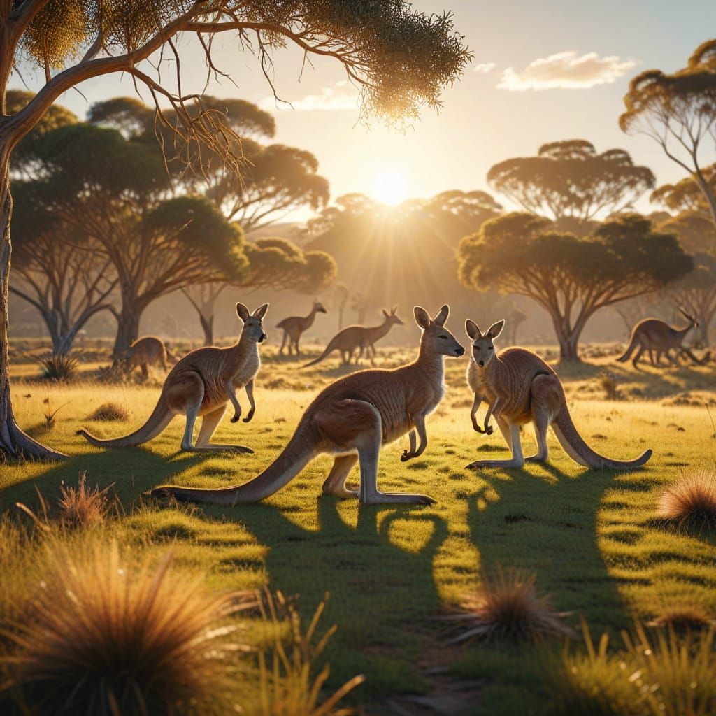 Kangaroos in Sunny Australian Grassland Puzzle Graphic Style
