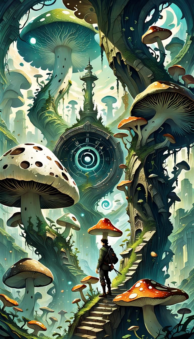 Boy's Beanstalk Journey Through Mushroom Stargate