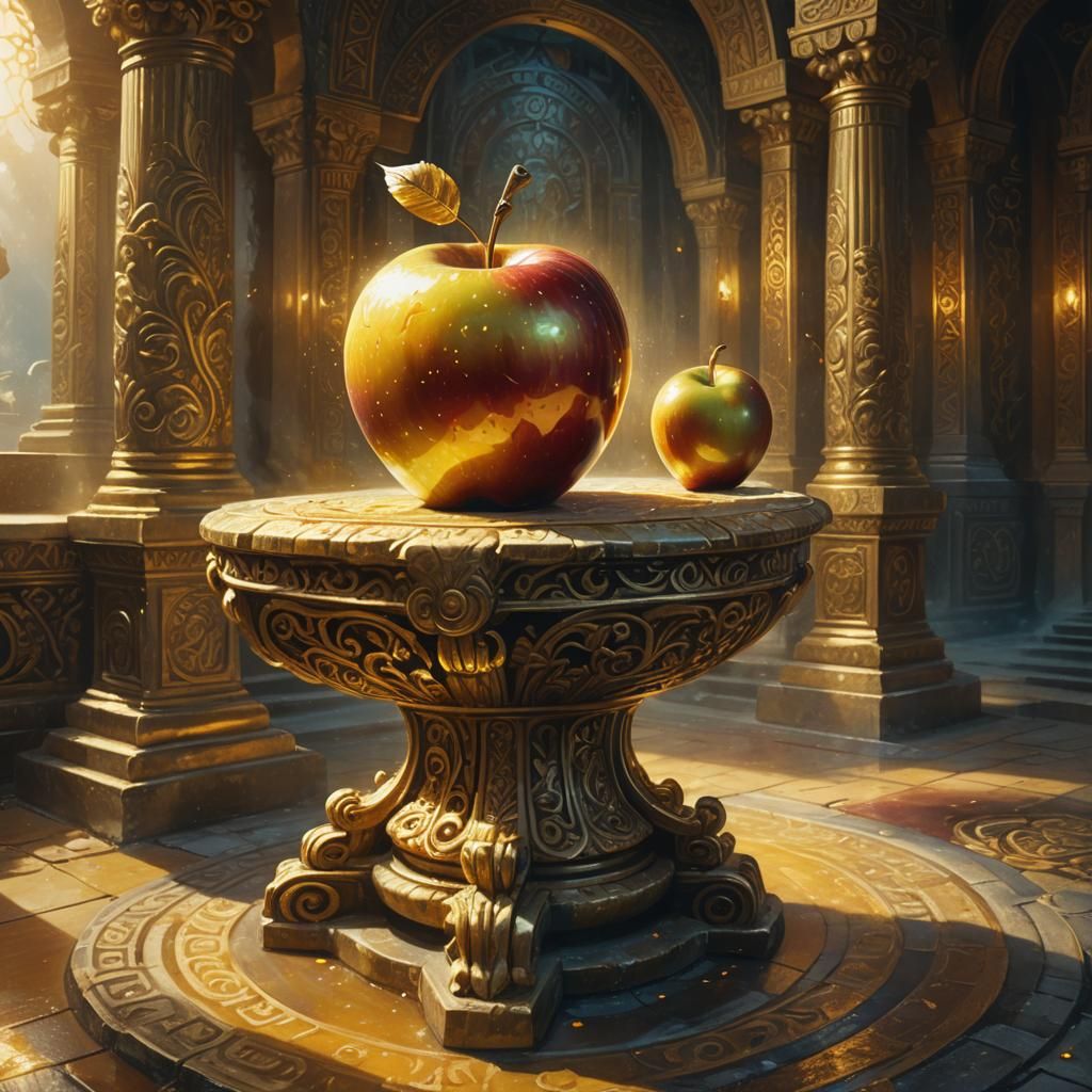 Golden Apple in Mystical Temple: Fantasy Art