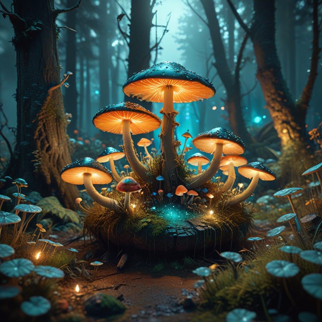 A glowing mushroom circle deep in an enchanted forest.
A sur...