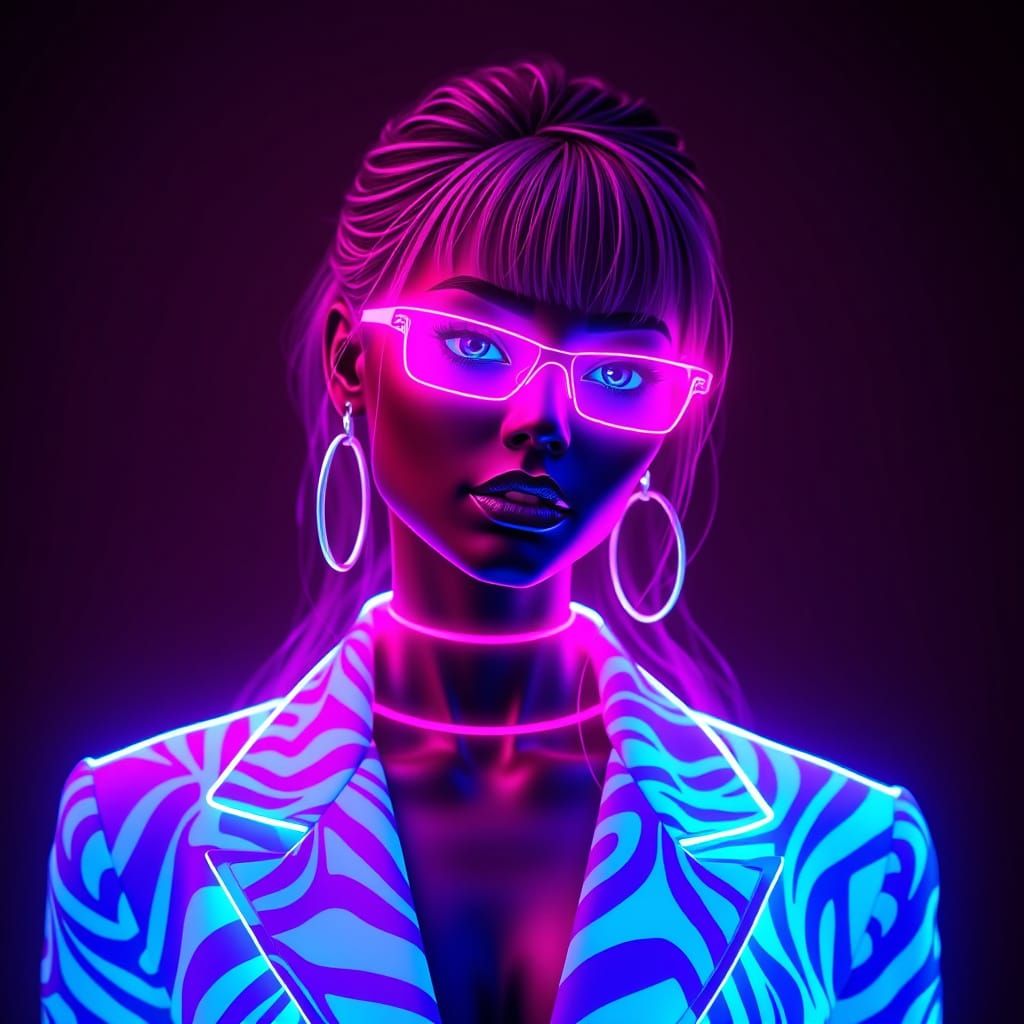Neon Wireframe Fashion Model in Retro Futurism Style