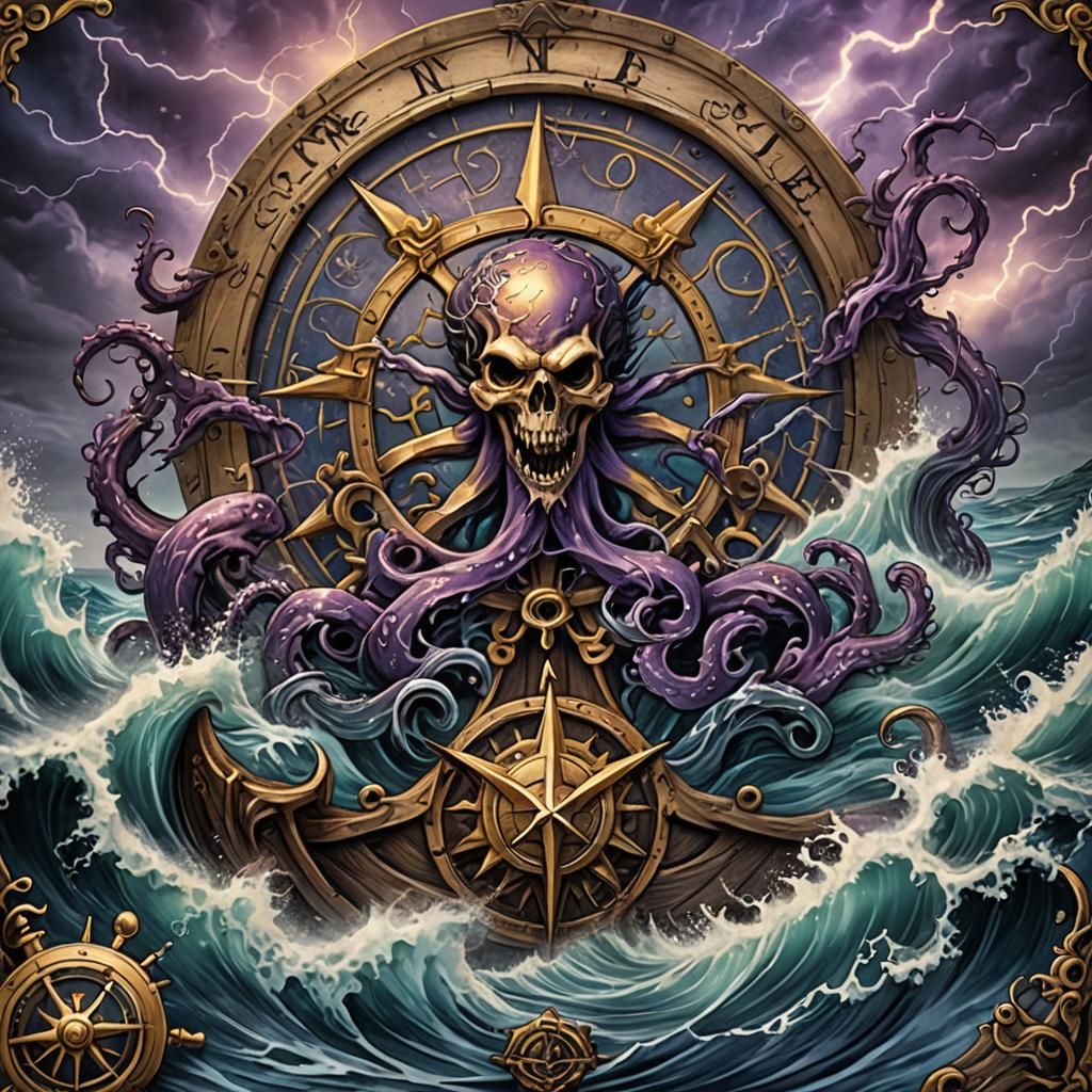 Pirate's Chest Tattoo: Stormy Sea and Kraken