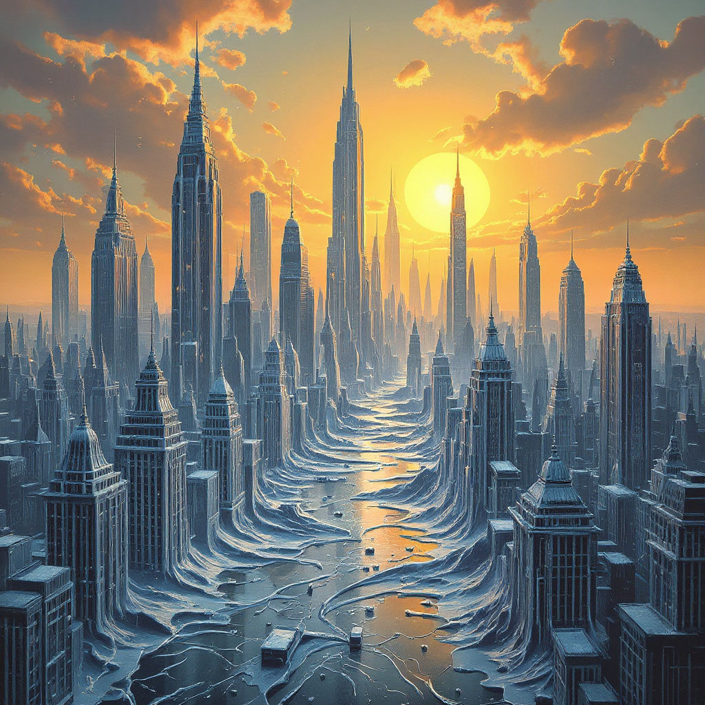 Melting City Skyline in Scorching Sun