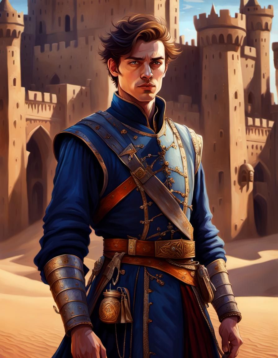 Aristocratic Swordsman Portrait in Desert Fantasy Style