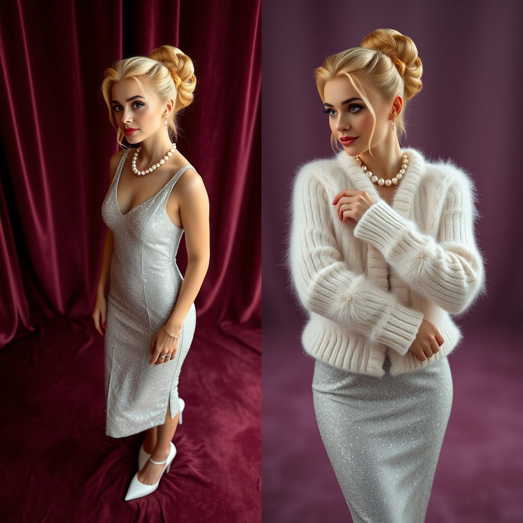 Elegant Woman in Silver Dress with Contrasting Styles