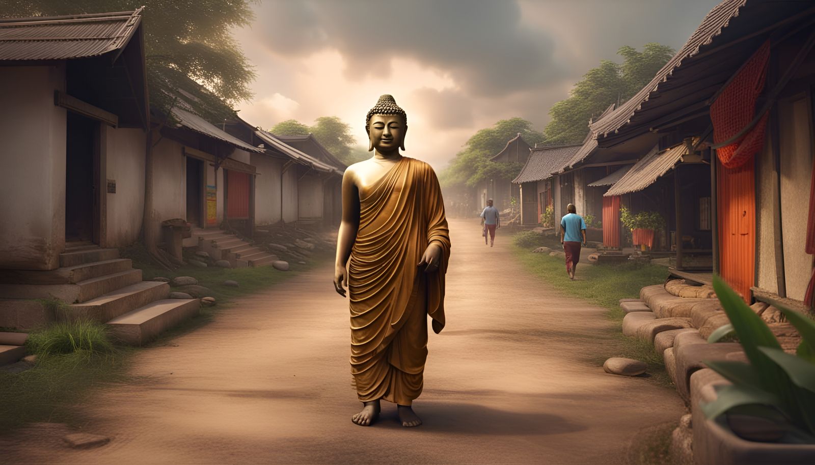 Hyperrealistic 8k Image of Buddha Collecting Alms