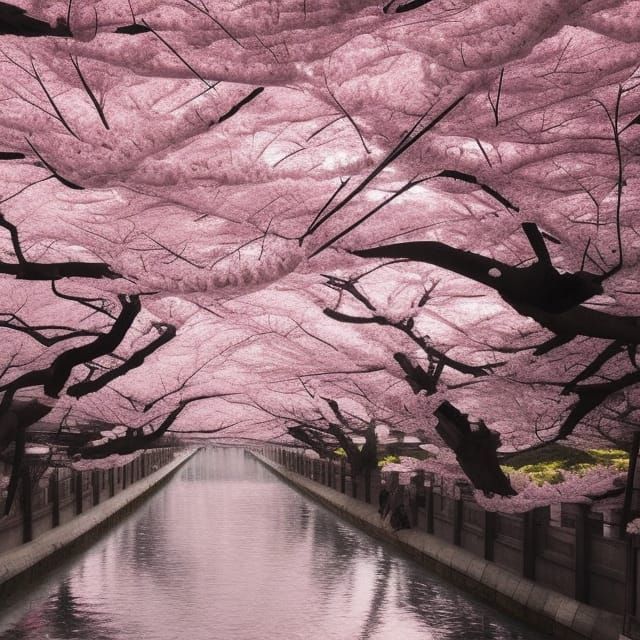 Japanese Cherry Blossoms: Epic Digital Painting