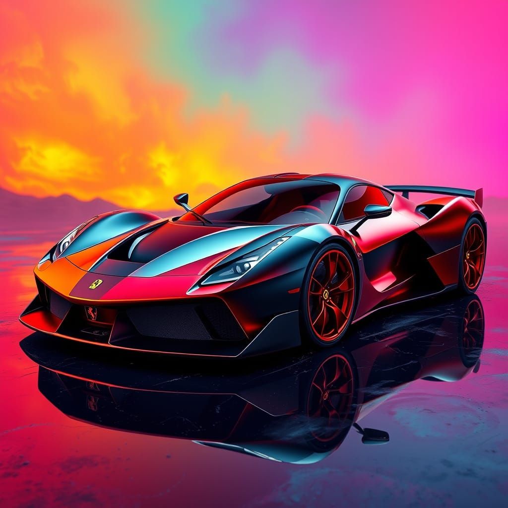 Futuristic Ferrari in Dreamlike Fantasy Environment