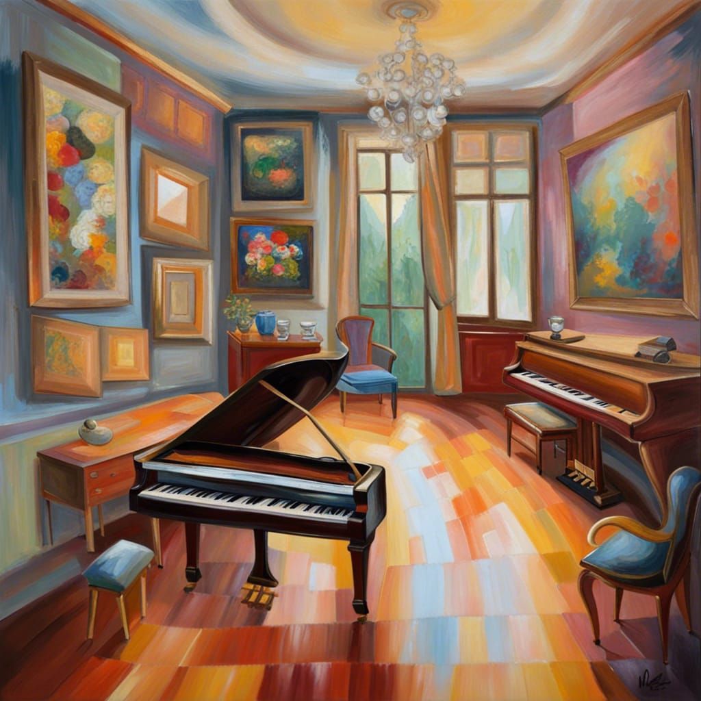 Neo-Impressionist Room with Grand Piano and Artist Studio