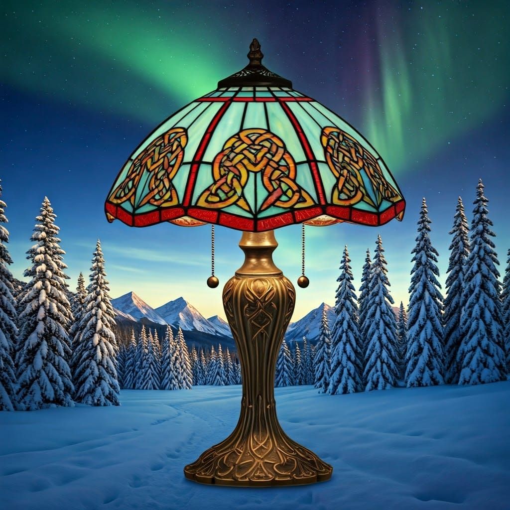 Tiffany Lamp with Northern Lights in Stained Glass