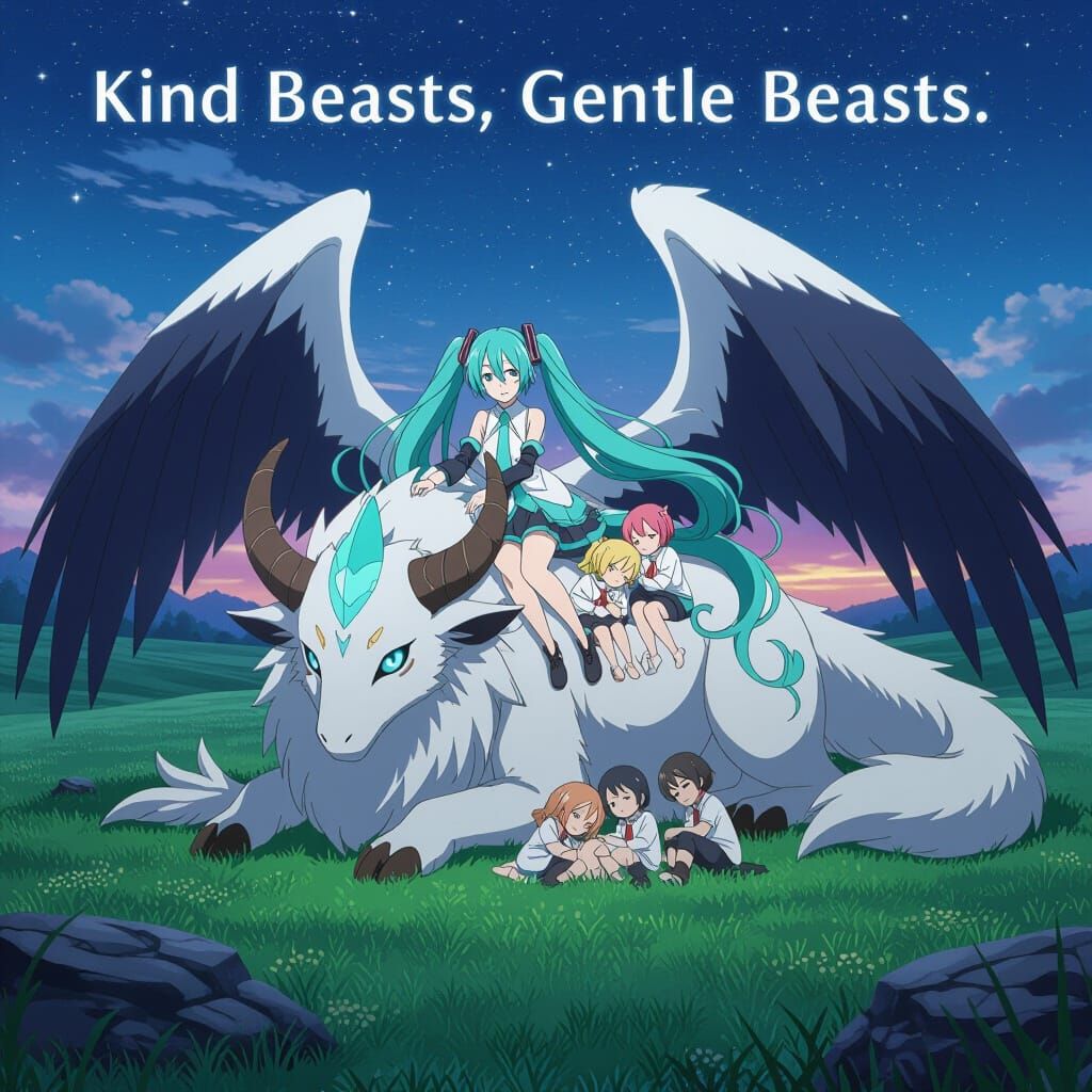 Hatsune Miku with Celestial Beast in Fantasy World