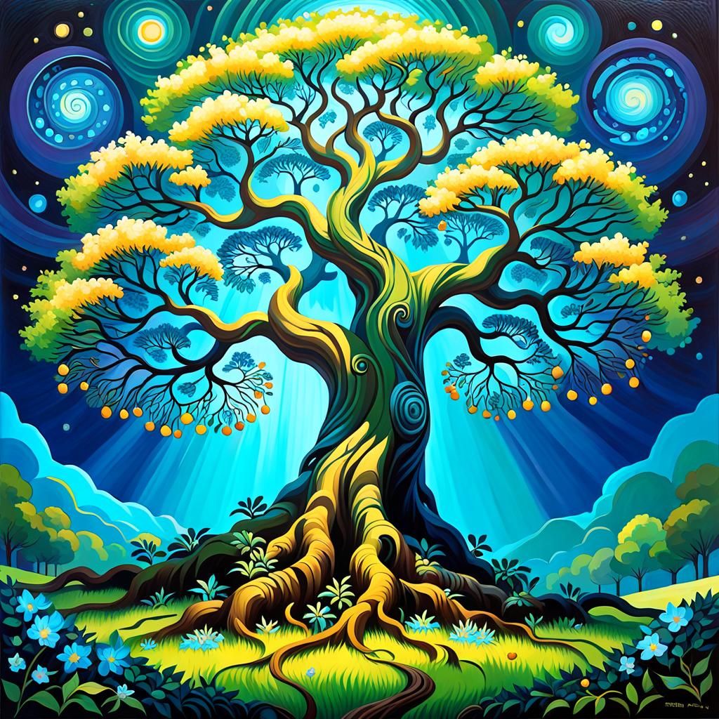 Expressionist Tree of Life Impasto Oil Painting