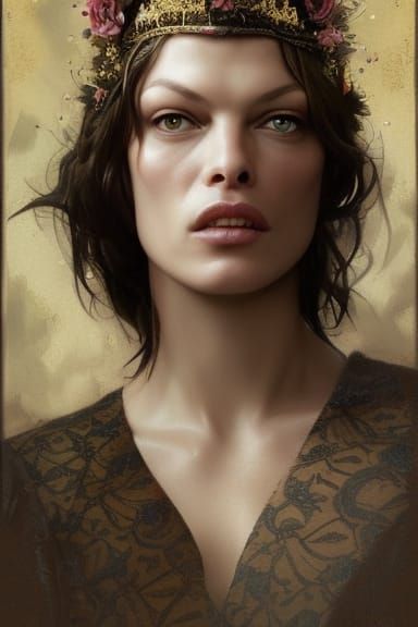 Mila Jovovich Portrait with Medieval Tiara