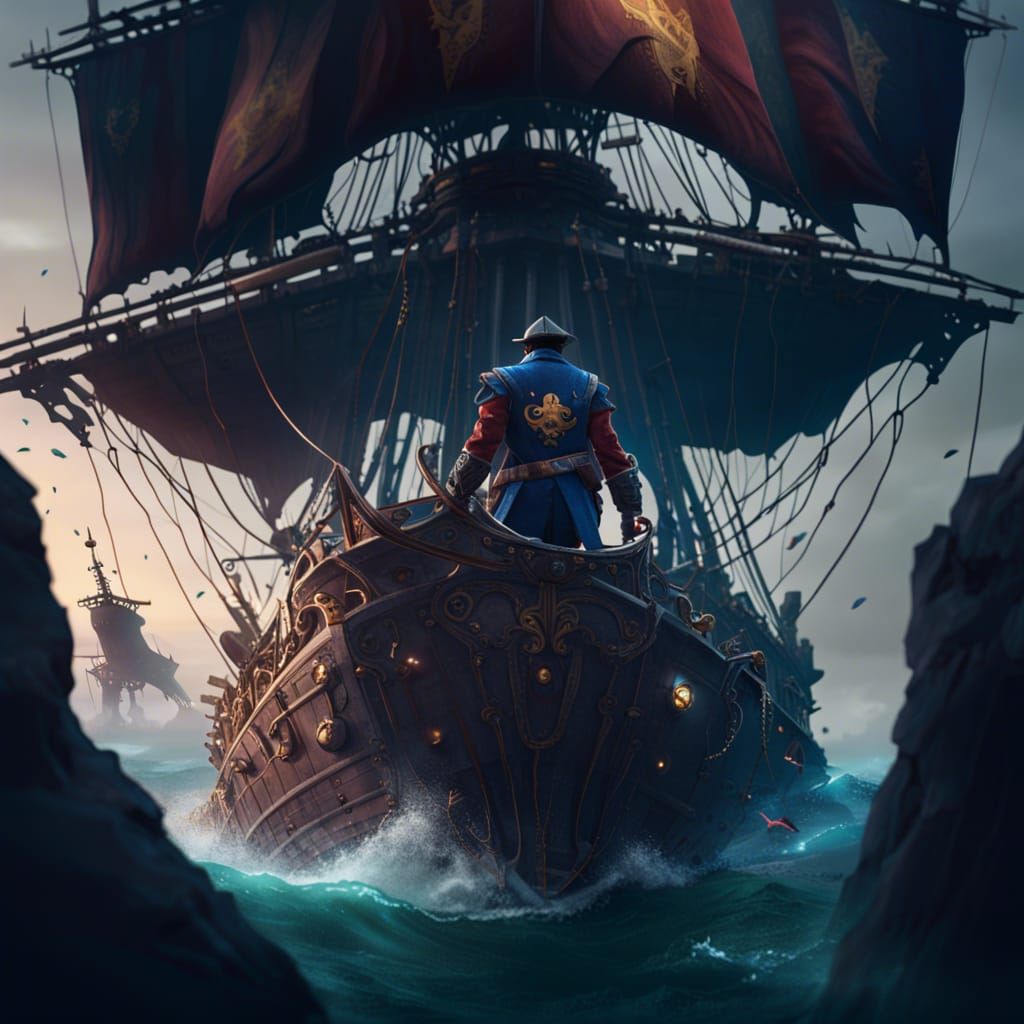 Captain Man on Pirate Ship: Detailed Matte Painting