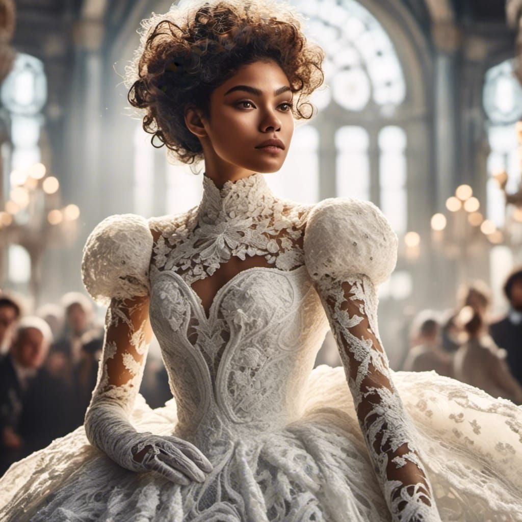 Zendaya in White Lace Dress with Pixie Cut