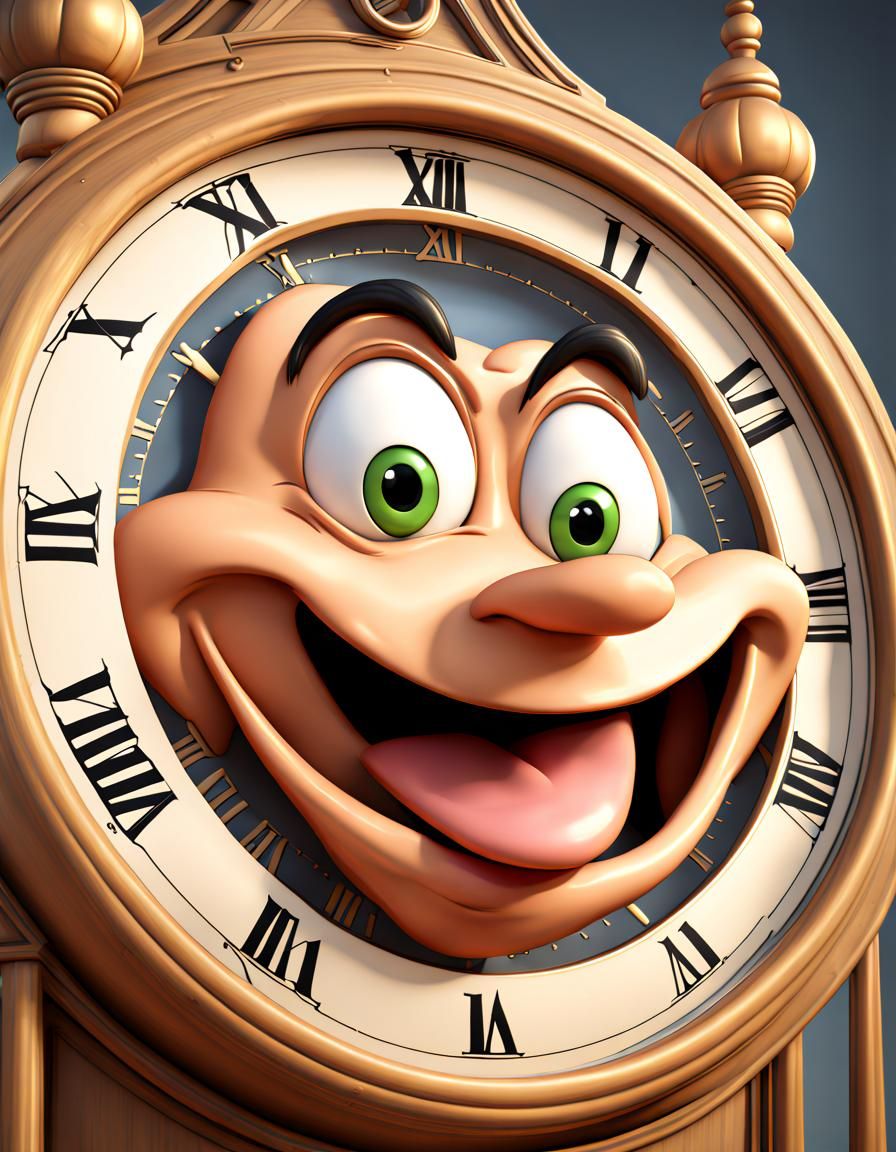 Cartoon Clock with Goofy Face: CGI Matte Painting