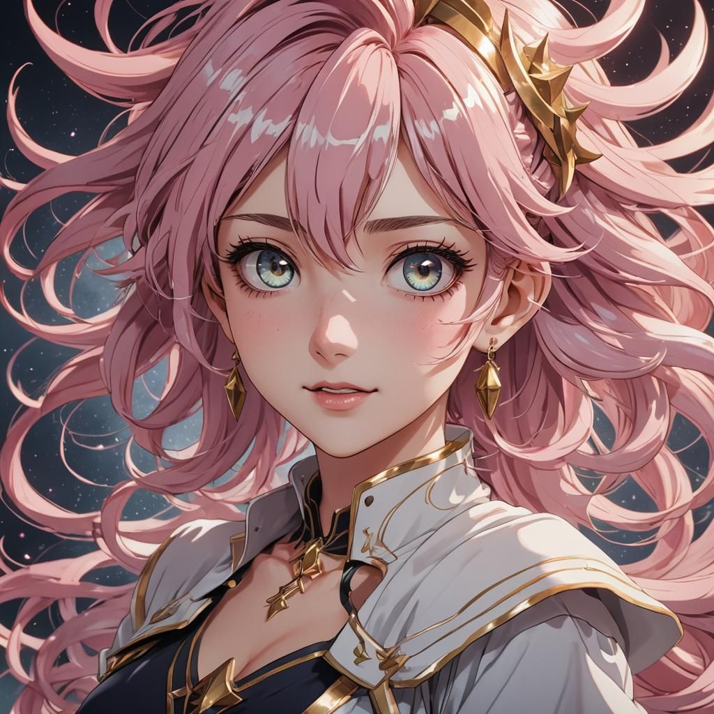 Enthusiastic Pink-Haired Girl: Cel-Shaded Anime Art