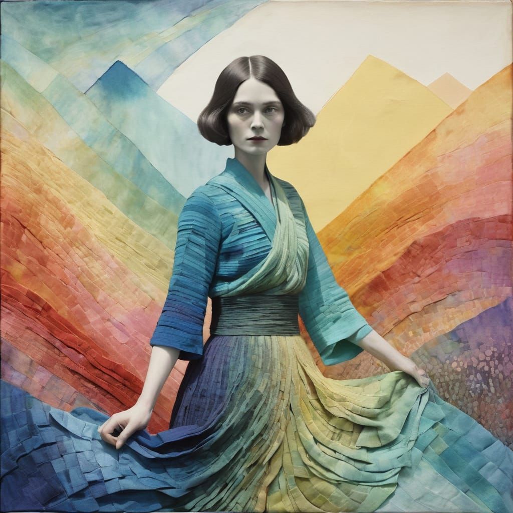 Woman in Pastel Layered Landscape